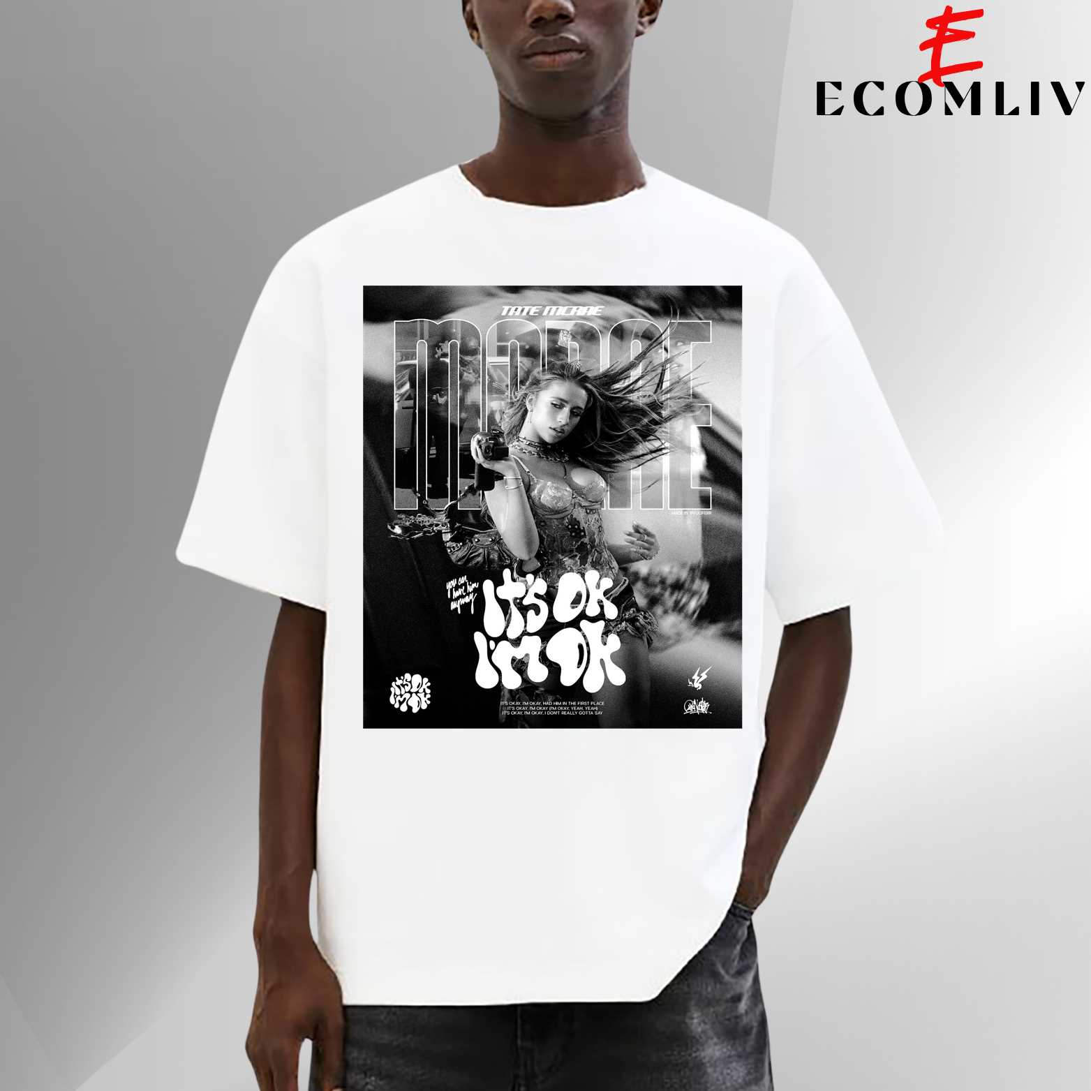 Its Ok Im Ok Oversized Tee, Tate Mcrae Pop Merch